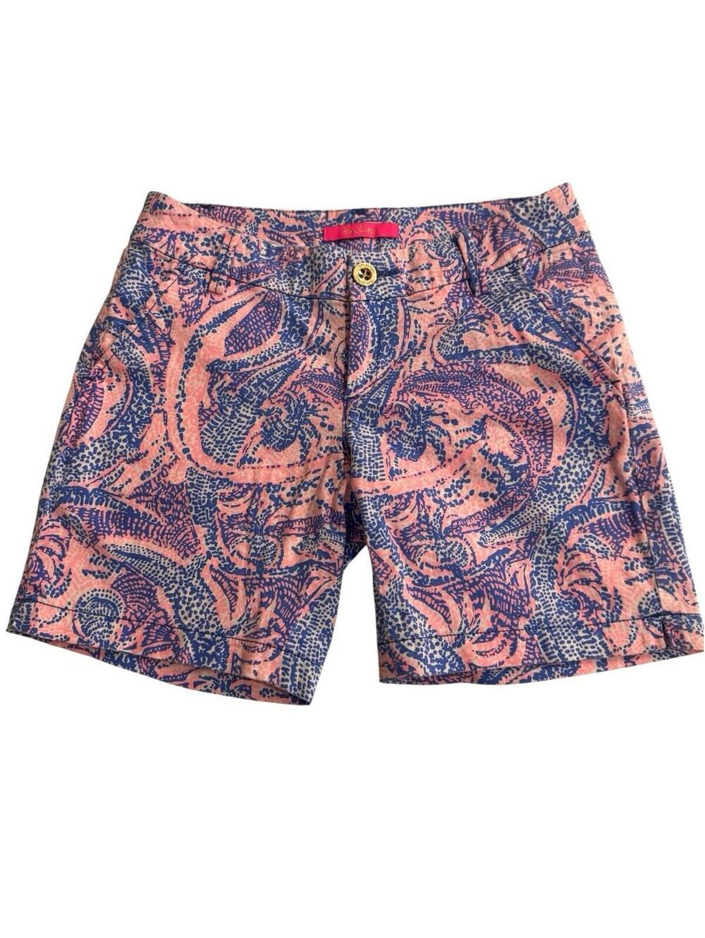 Lilly Pulitzer Jayne Stretch Shorts Womens 0 Multicolor Chino Cotton Maybe Gator